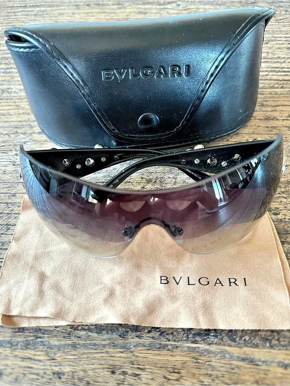 BVLGARI 652-B Crystal Flower Shield Sunglasses Black & Gray